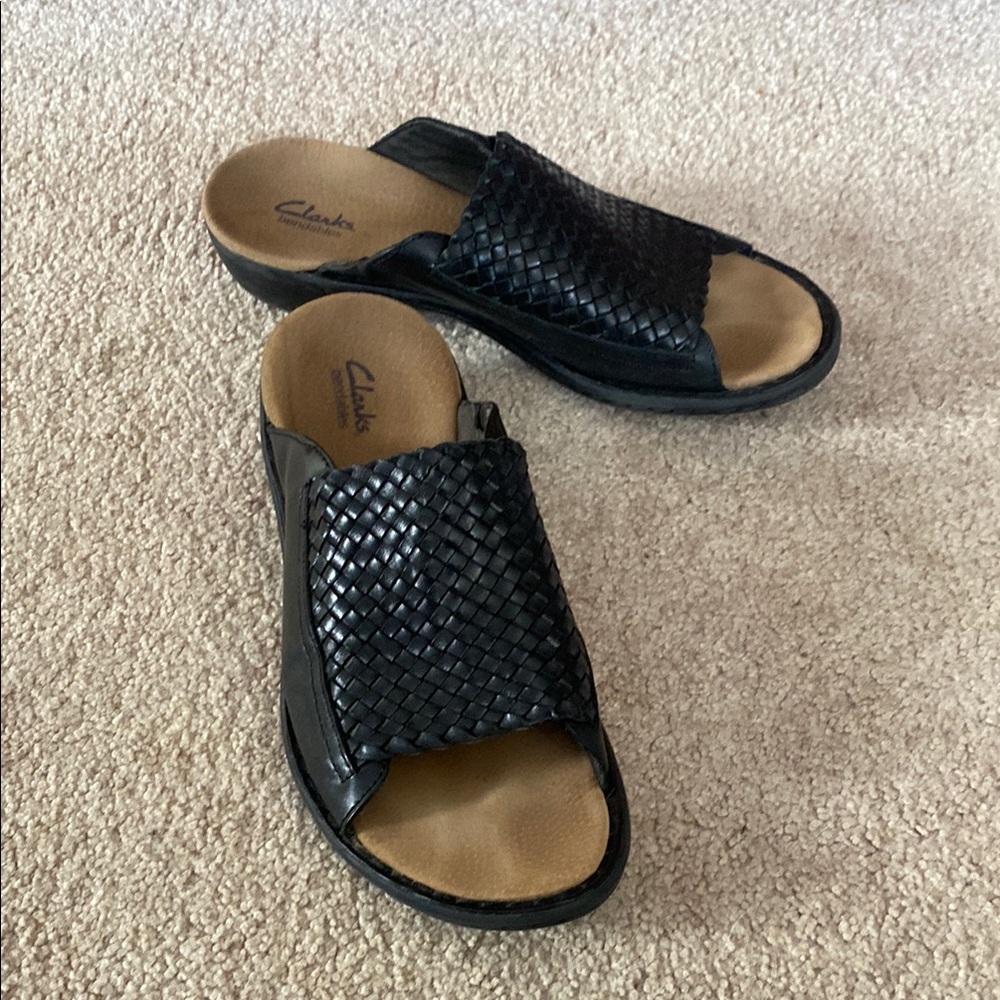 Clarks Black Woven Sandals